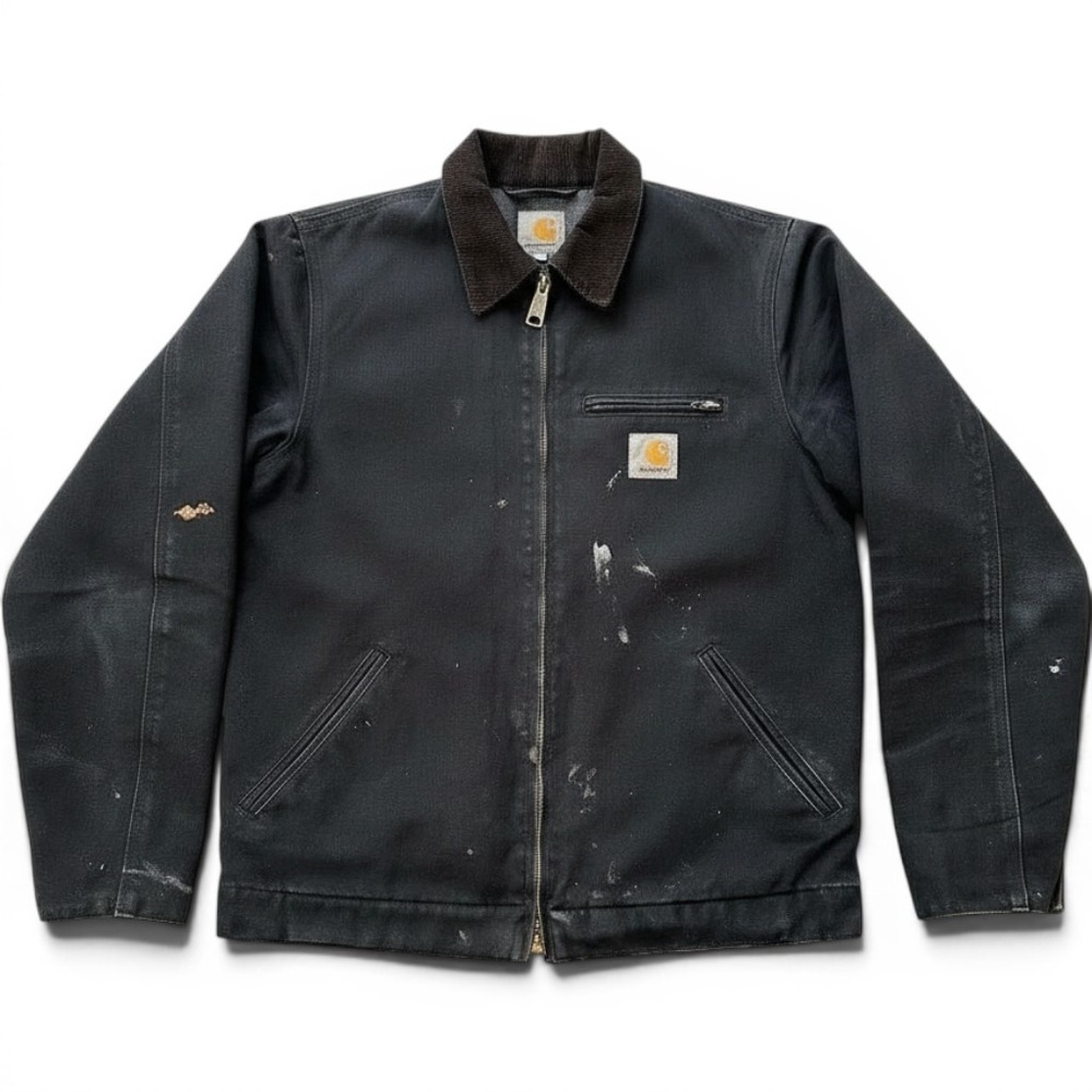 Carhartt WIP Detroit Jacket Black Canvas Blanket Lined Distressed I015264 Large